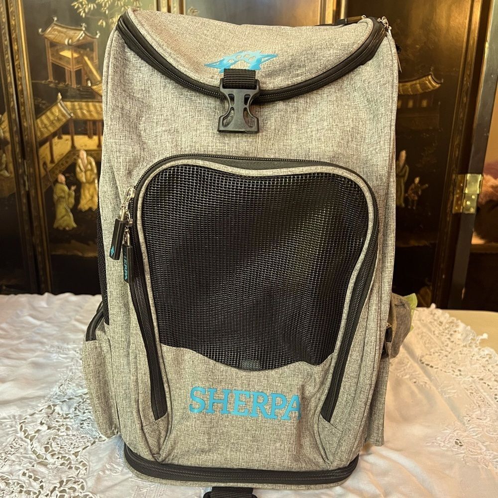Sherpa animal carrier gray and black backpack small pet carrier. ￼